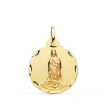 18K Yellow Gold Virgin of Guadalupe Medal Carved 22 mm