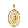 18K Yellow Gold Virgin Guadalupe Medal Openwork and Carved Fence. 34x22mm