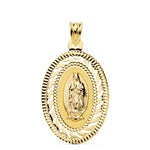 18K Yellow Gold Virgin Guadalupe Medal Openwork and Carved Fence. 34x22mm