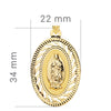 18K Yellow Gold Virgin Guadalupe Medal Openwork and Carved Fence. 34x22mm