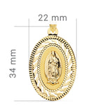 18K Medalla Oro Amarillo Virgen Guadalupe Cerco Calado Y Tallado. 34 x 22 mm