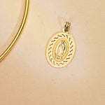 18K Yellow Gold Virgin Guadalupe Medal Openwork and Carved Fence. 34x22mm