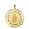 18K Medalla Oro Amarillo Virgen Guadalupe Cerco Tallado 37x34 mm