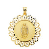 18K Yellow Gold Virgin Guadalupe Medal Carved Cerco 37x34 mm