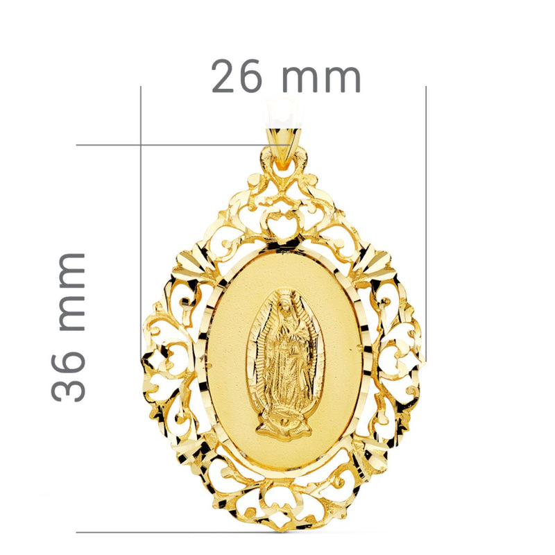 18K Yellow Gold Medal Virgin of Guadalupe Cerco 36x26 mm