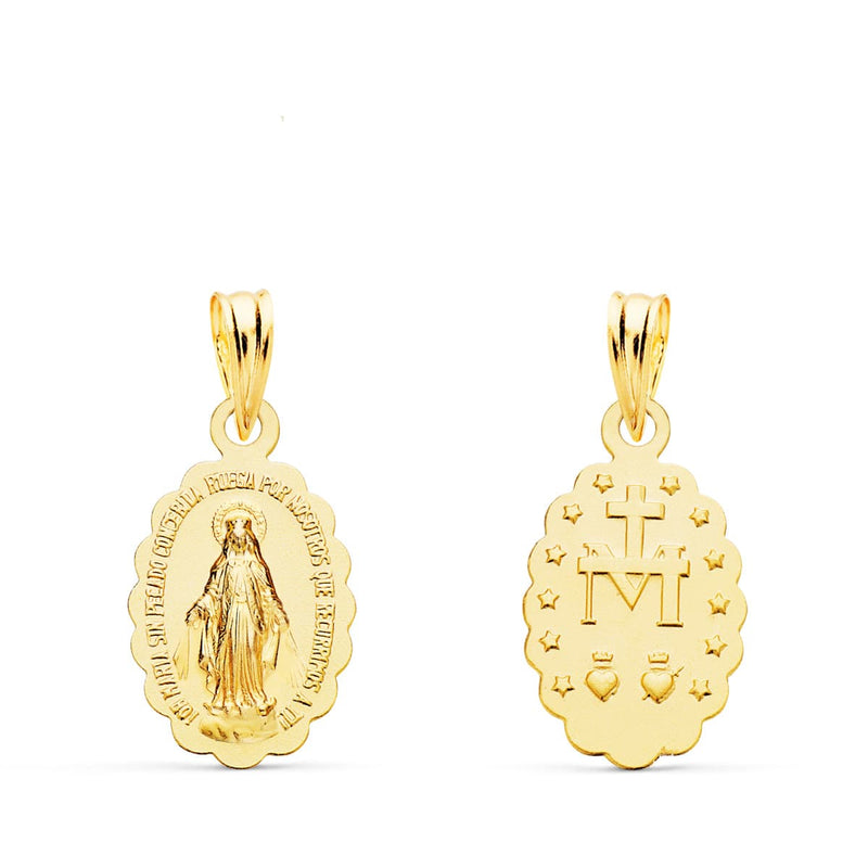 18K Medalla Virgen De La Milagrosa Oval Matizada 15x10 mm