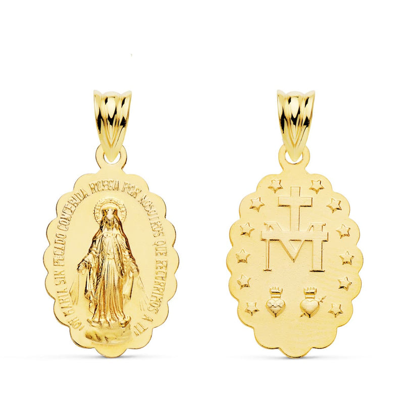 18K Escapulario Virgen De La Milagrosa Oval Matizada 20x15 mm