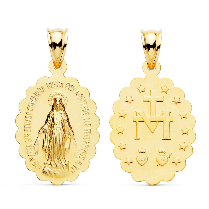 18K Medalla Virgen De La Milagrosa Oval Matizada 25x18 mm