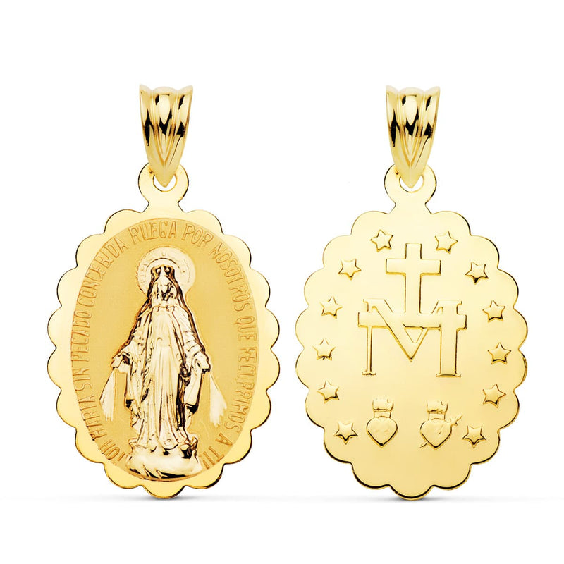 18K Virgin of the Miraculous Scapular Medal Shine 18x11 mm