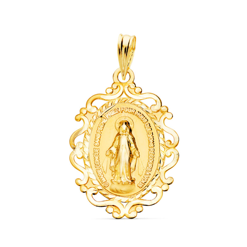 9K Virgin of the Miraculous Siege Medal in French 23x16 mm 1.15Gr