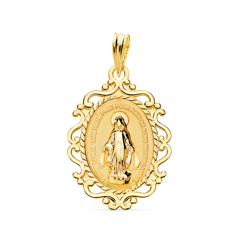 Cadre en filigrane de médaille de la Vierge Miraculeuse 18K en lustre français 23 x 16 mm