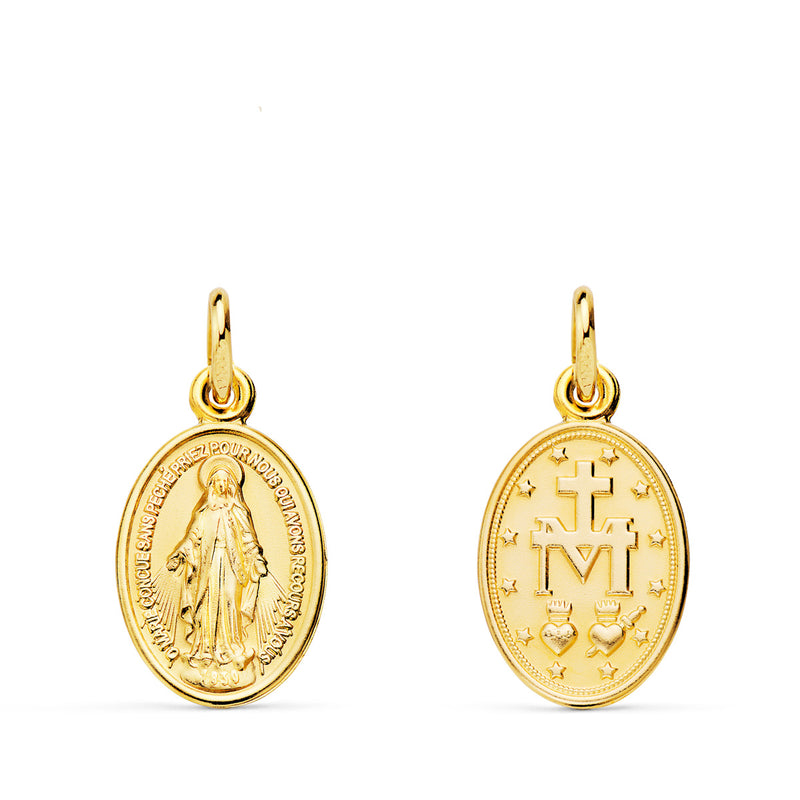 18K Miraculous Virgin Scapular Oval 14 X 10 Mm