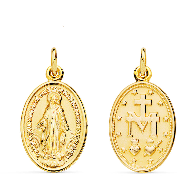 18K Oval Miraculous Virgin Medal 25 x 20 mm