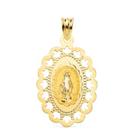 18K Medalla Virgen Milagrosa Cerco Calado 34 x 22 mm