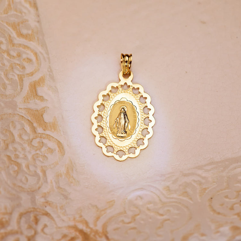 Médaille Vierge Miraculeuse 18K Cadre Ajouré 34 x 22 mm