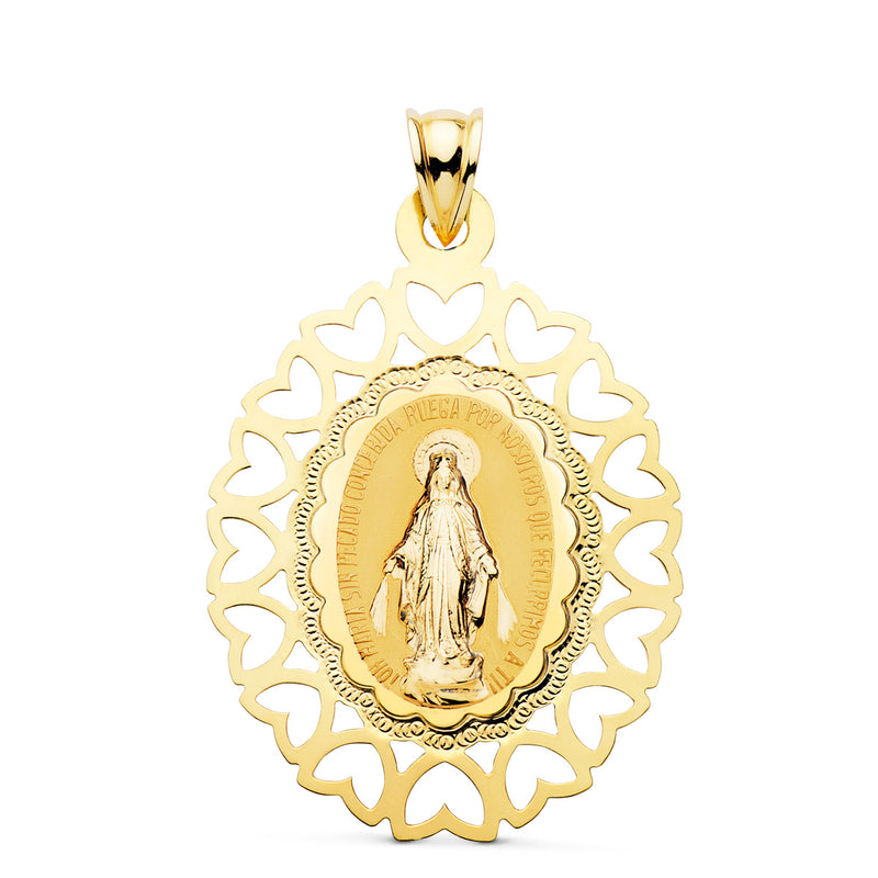 Cœurs circulaires ovales de médaille de la Vierge miraculeuse 18K. 40x33mm