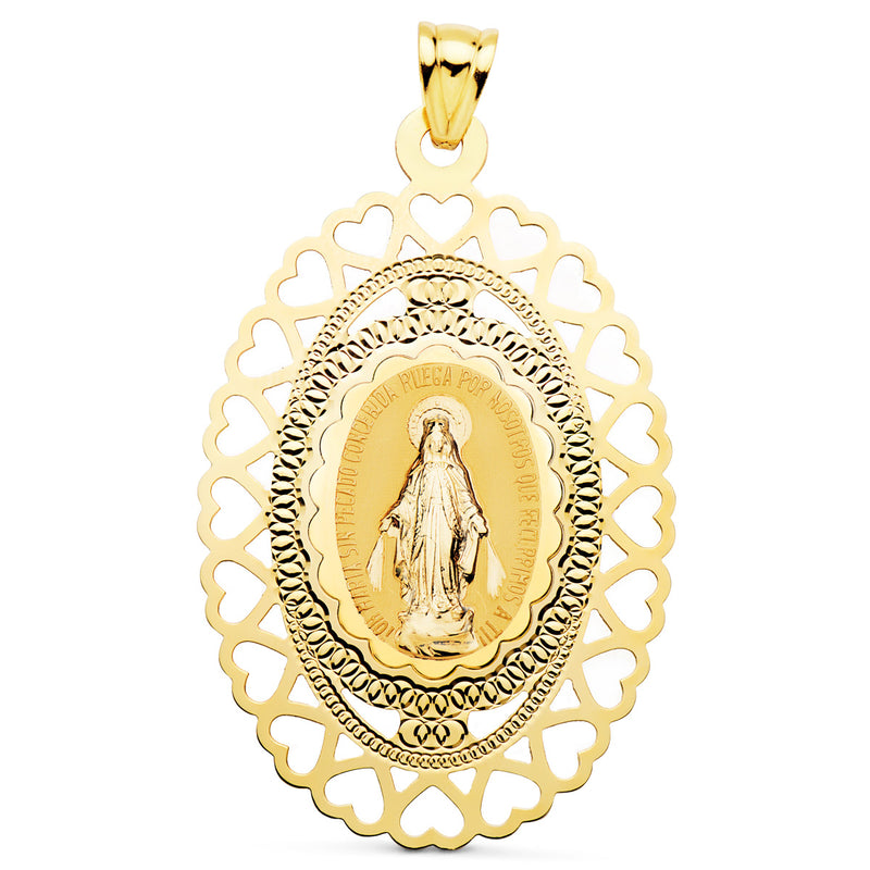 Cœurs circulaires ovales de médaille de la Vierge miraculeuse 18K. 50x35mm