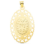 18K Oval Miraculous Virgin Medal with Hearts Surround. 50 x 35 mm