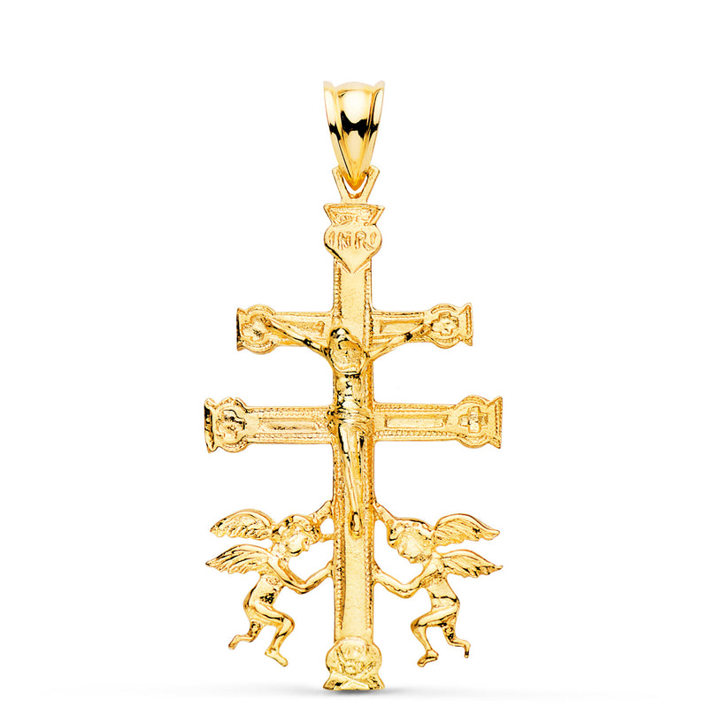 Croix Caravaca En Or Jaune 18 Carats Avec Christ. 36x22mm