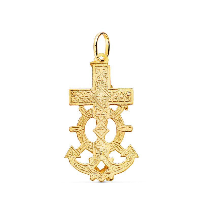 Croix de marin en or jaune 18 carats avec Christ sculpté 35x20 mm