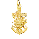 Croix de marin en or jaune 18 carats sculptée Vierge de Carmen 47x25 mm