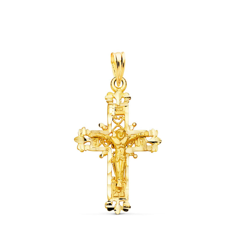 Croix Filigranée En Or Jaune 18 Carats Avec Christ Sculpté 28x18 mm