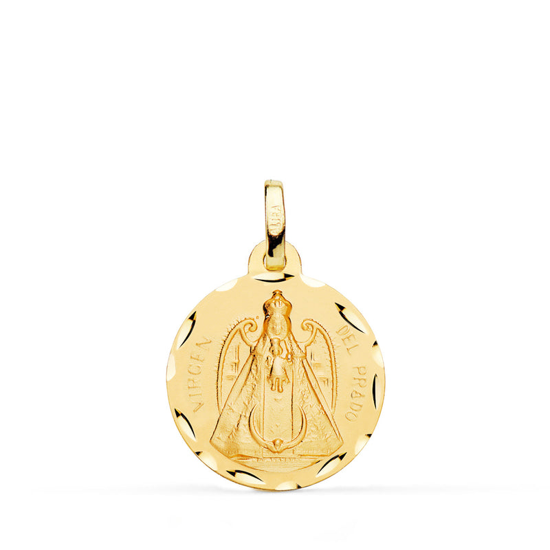 18K Medalla Oro Amarillo Virgen Del Prado Tallada 18 mm