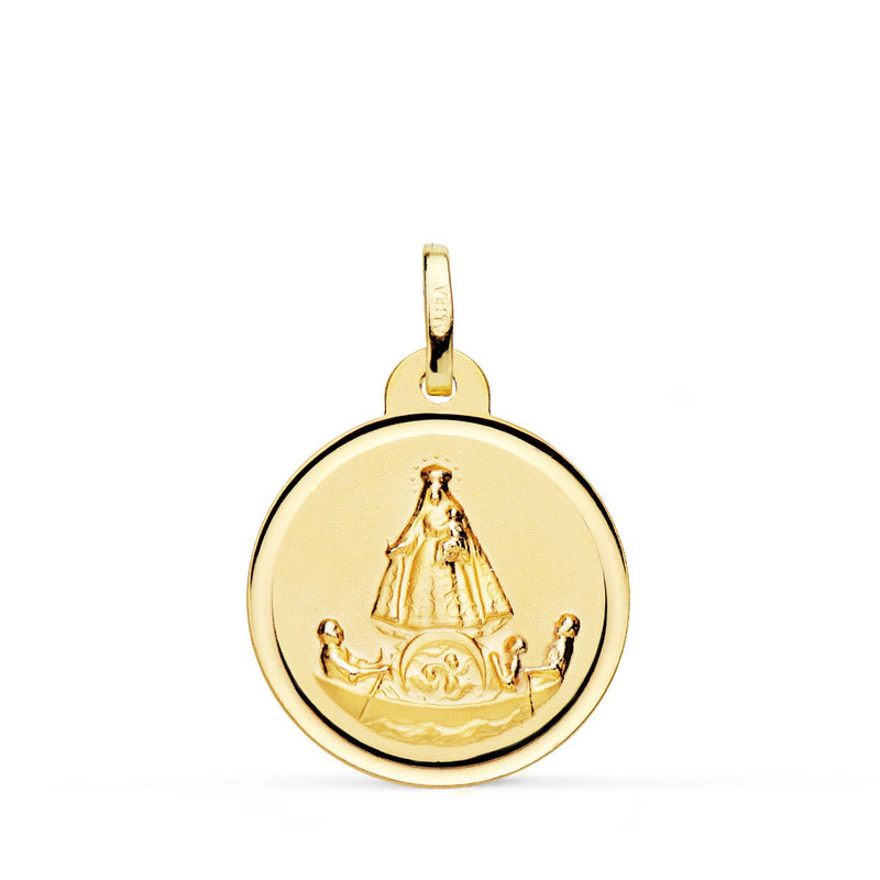 18K Yellow Gold Virgin Charity Medal of Copper Balsa 18 mm