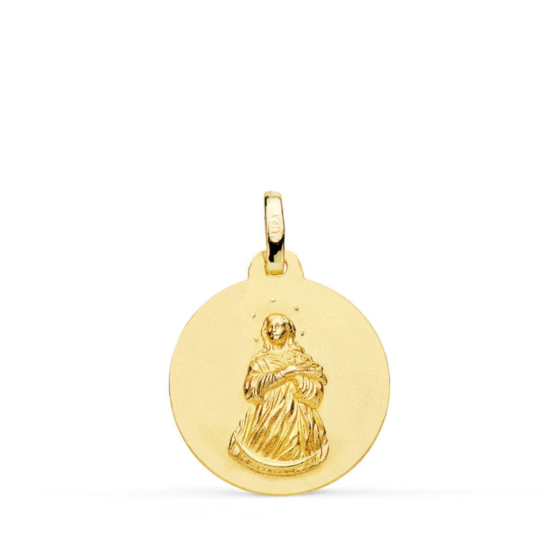 18K Yellow Gold Medal Immaculate Virgin Smooth Matted 18 mm