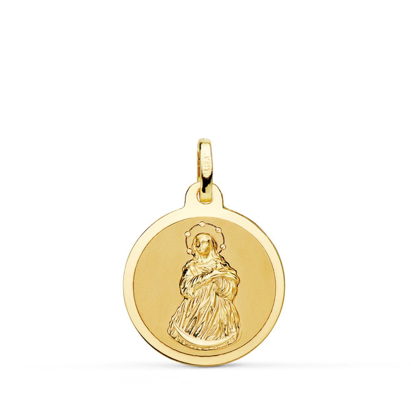 18K Medalla Oro Amarillo Virgen Inmaculada Mate Y Brillo 18 mm