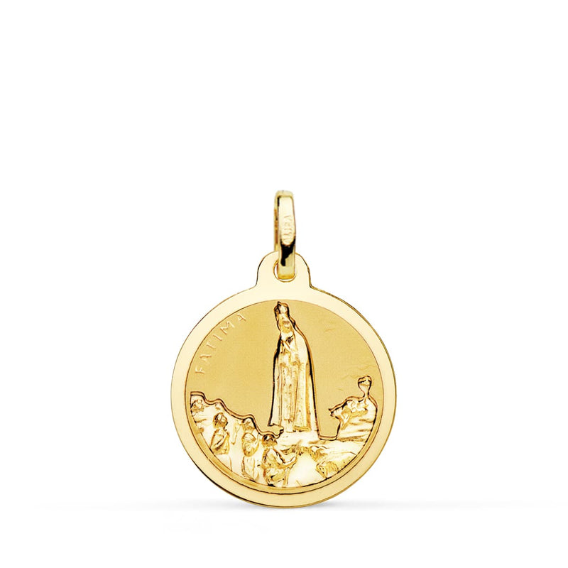 18K Medalla Virgen De Fatima Brillo 18 mm