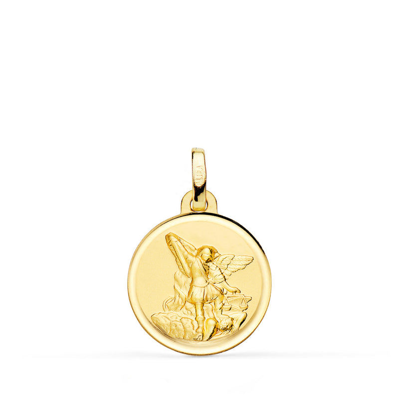 18K Medalla Oro Amarillo San Miguel Bisel 16 mm