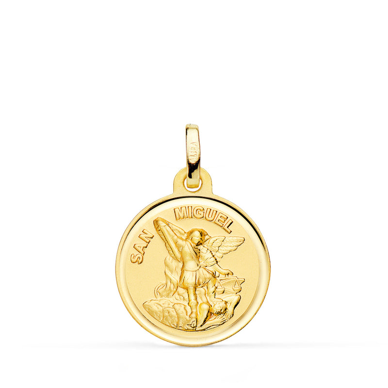 18K Medalla Oro Amarillo San Miguel Bisel 18 Mm