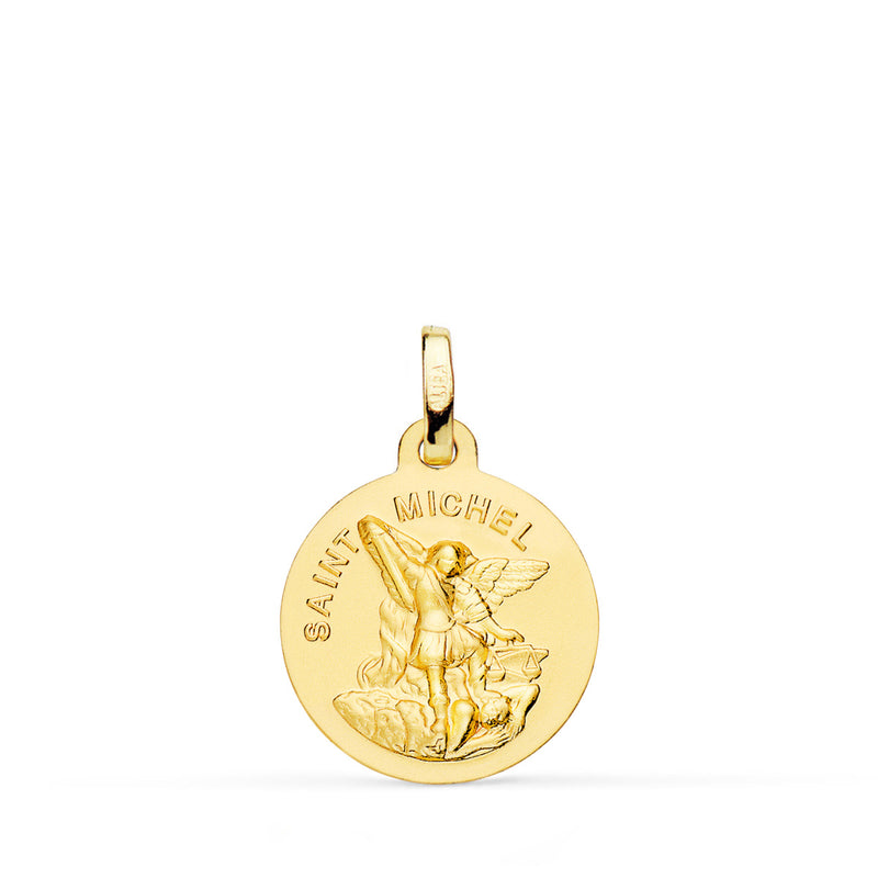 9K Yellow Gold Saint Michel Medal Matte Smooth 16 mm