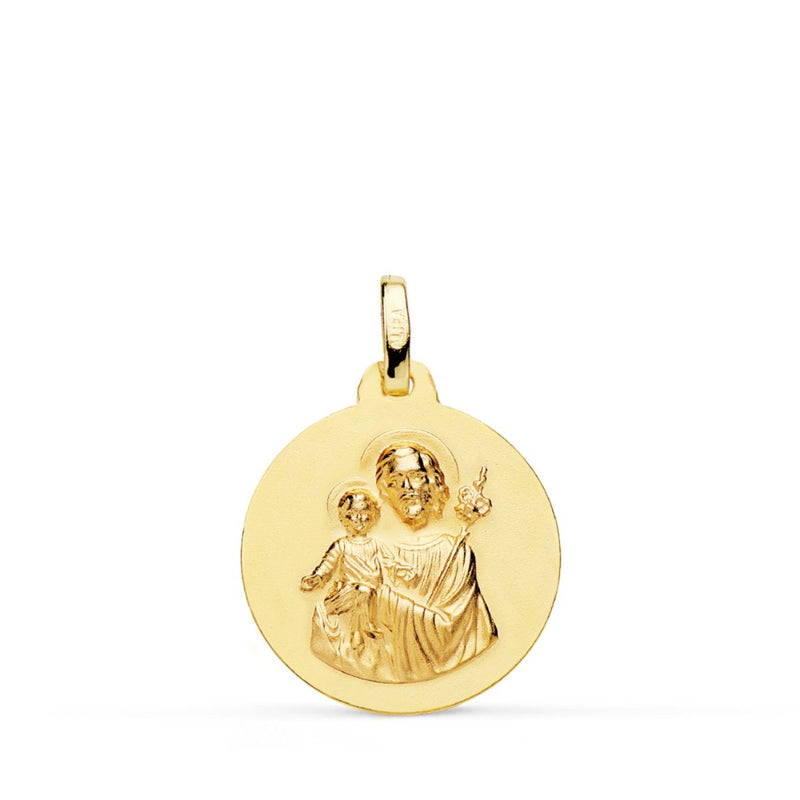 Médaille San Jose en or jaune 18 carats lisse et mate 18 mm