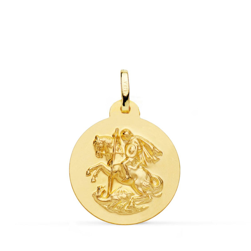 18K Yellow Gold Saint George Medal Smooth Matted 20 mm