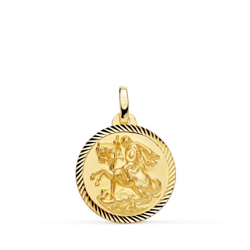 Médaille Saint Georges Or Jaune 18 Carats Bord Hélix 18 mm