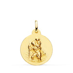 18K Yellow Gold Saint Christopher Medal Smooth Matted 20 mm