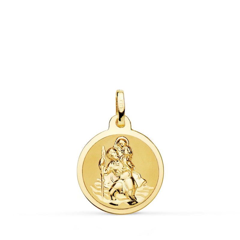 18K Glossy and Matte Saint Christopher Medal 16 mm
