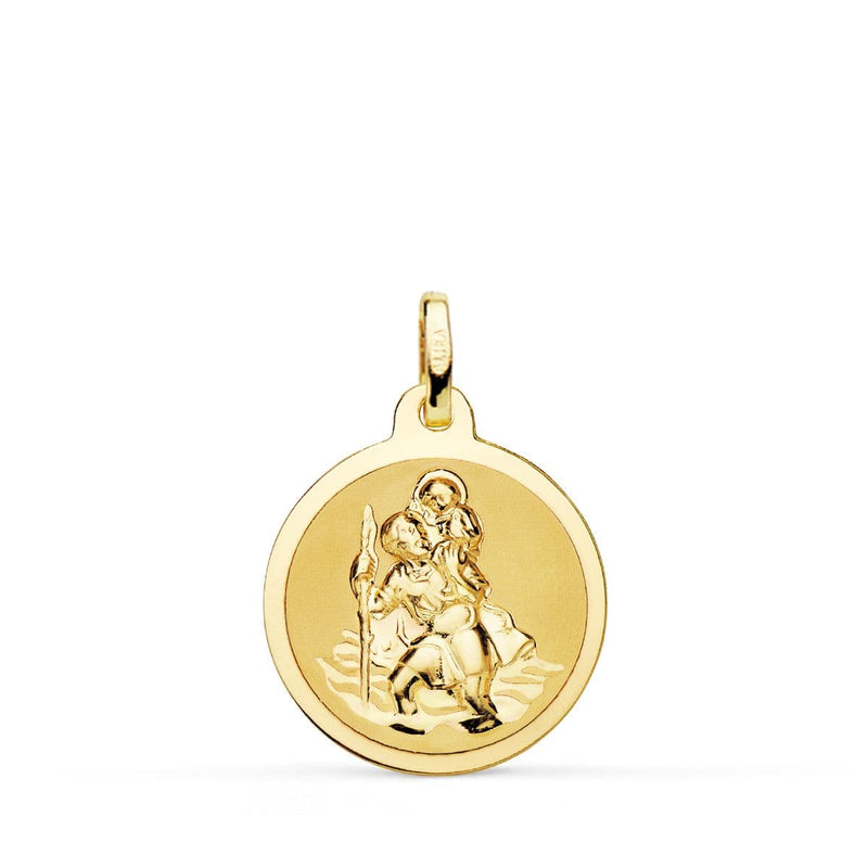 18K Medalla Oro Amariilo San Cristobal Mate Y Brillo 20 mm