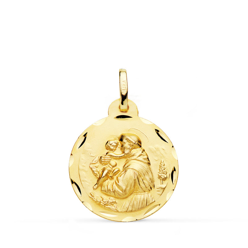Médaille de Saint Antoine en Or Jaune 18 Carats Sculptée 20 mm