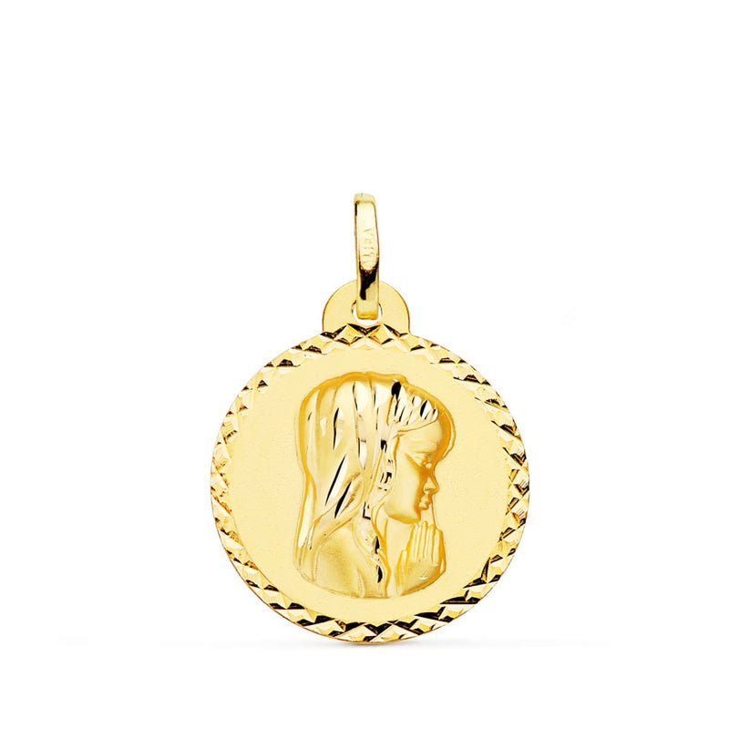 18K Yellow Gold Medal Virgin Girl Cross Size 20 Mm