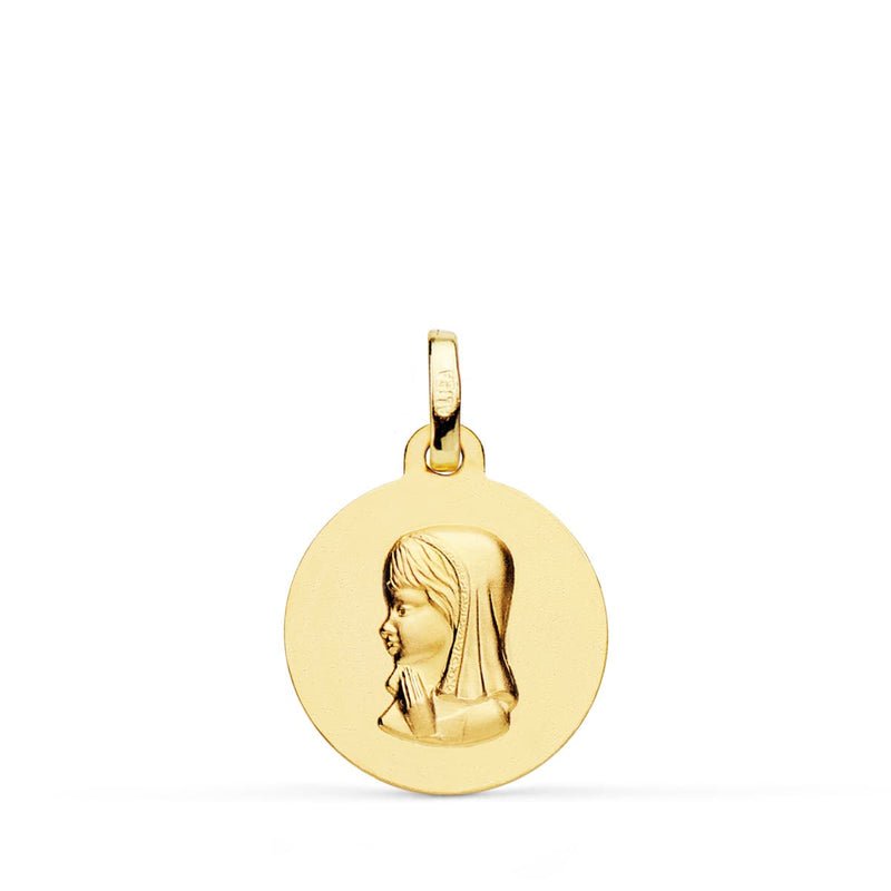 18K Medalla Oro Amarillo Virgen Niña Lisa 16 mm