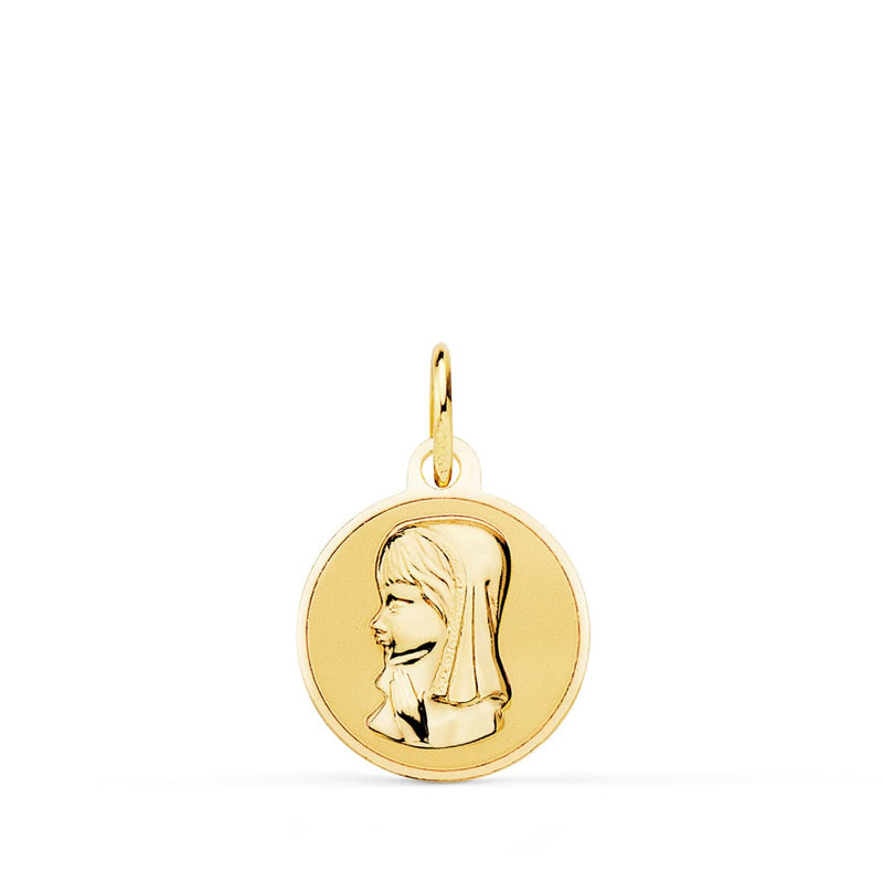 18K Yellow Gold Virgin Girl Medal in Shine 14 mm
