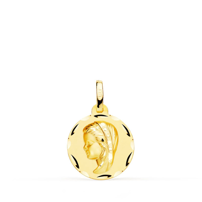 18K Yellow Gold Medal Virgin Girl Carved 14 Mm