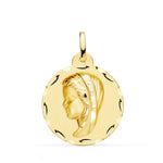 18K Yellow Gold Medal Virgin Girl Carved 24 mm