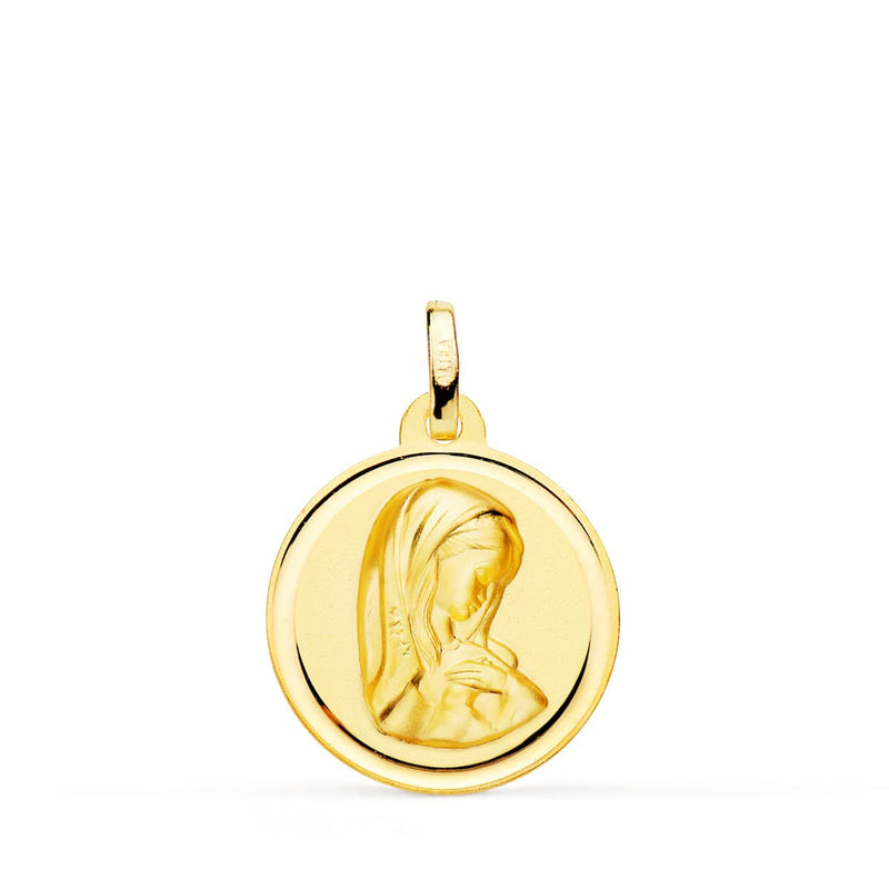 18K Medalla Oro Amarillo Virgen Niña Bisel 18 Mm