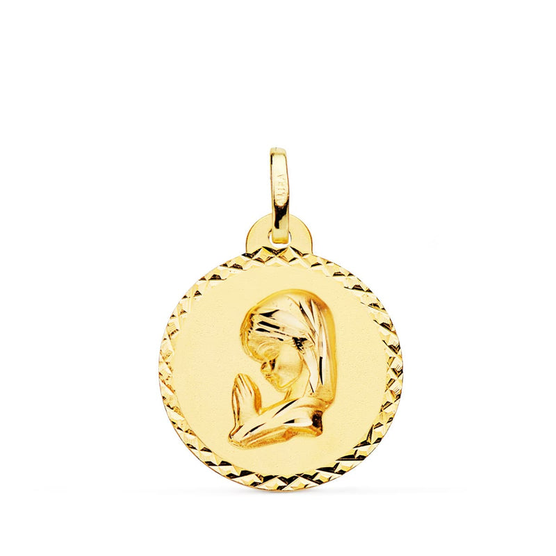 18K Yellow Gold Medal Virgin Girl Cross Size 20 Mm