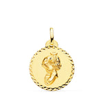 Médaille Or Jaune 18 Carats Vierge Fille Priant Croix Taille 20 mm