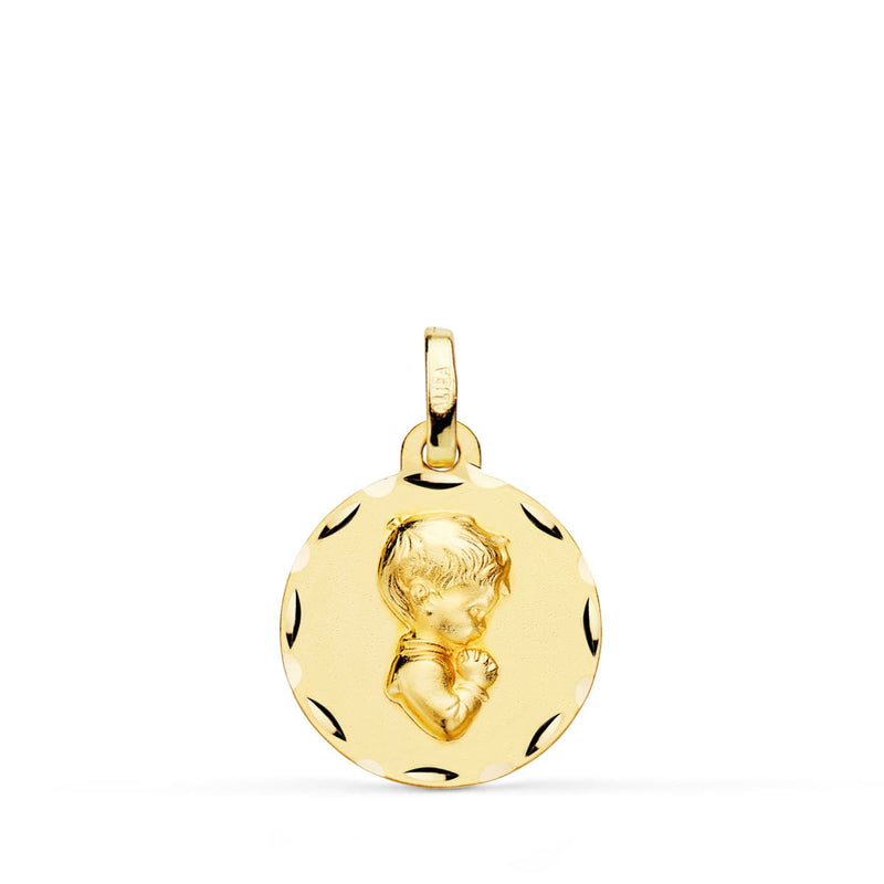 Médaille Communion Enfant 18K Profil Sculpté 16 mm